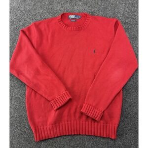 VTG Polo Ralph Lauren Red Knit Sweater 100% Cotton Hong Kong Made M